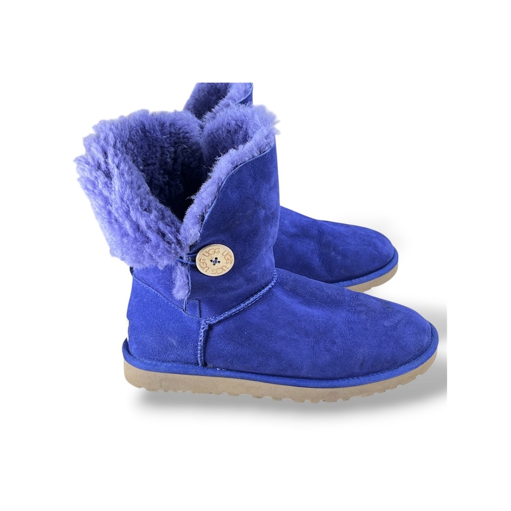 UGG Australia Bailey Button Blue Suede Sheepskin Boots 5803 Womens 8